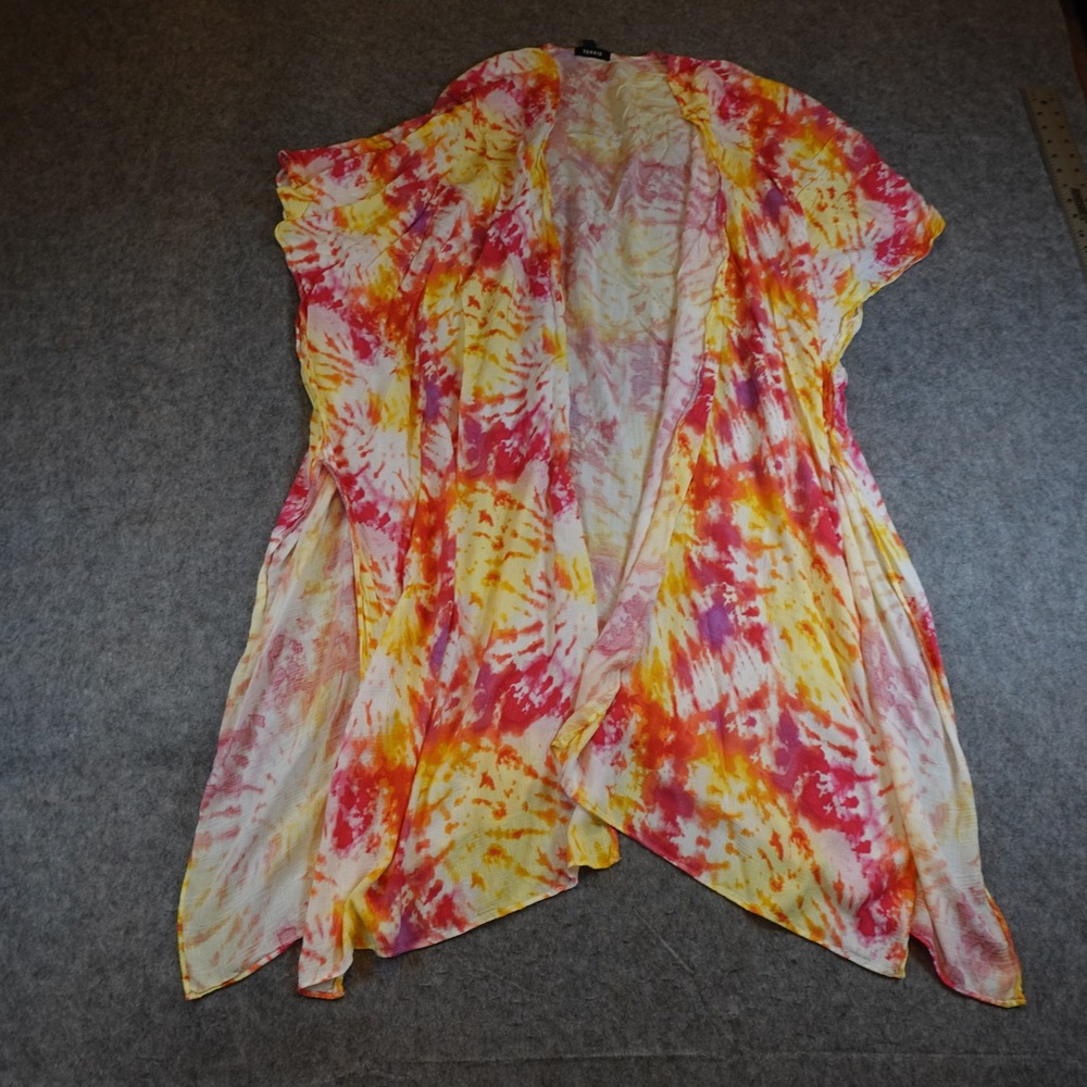 Torrid Kimono Women 3X Pink Yellow Tie Dye Open Front Draped Boho Beach Festival